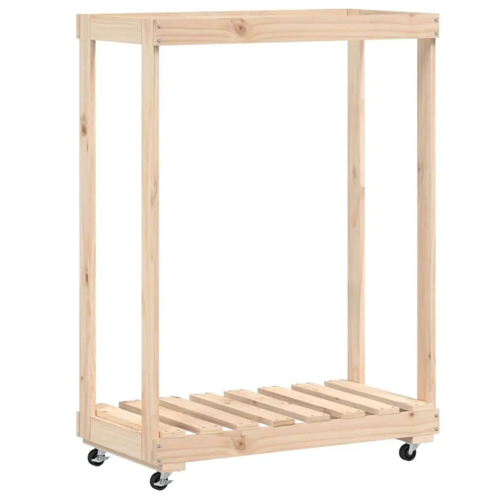 Wooden Log Holder with Wheels Brown Firewood Storage Rack Indoor Outdoor