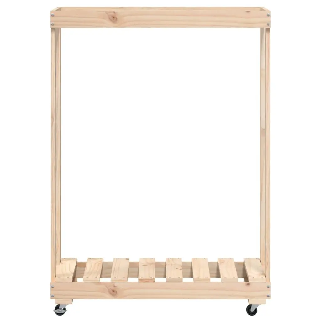 Wooden Log Holder with Wheels Brown Firewood Storage Rack Indoor Outdoor
