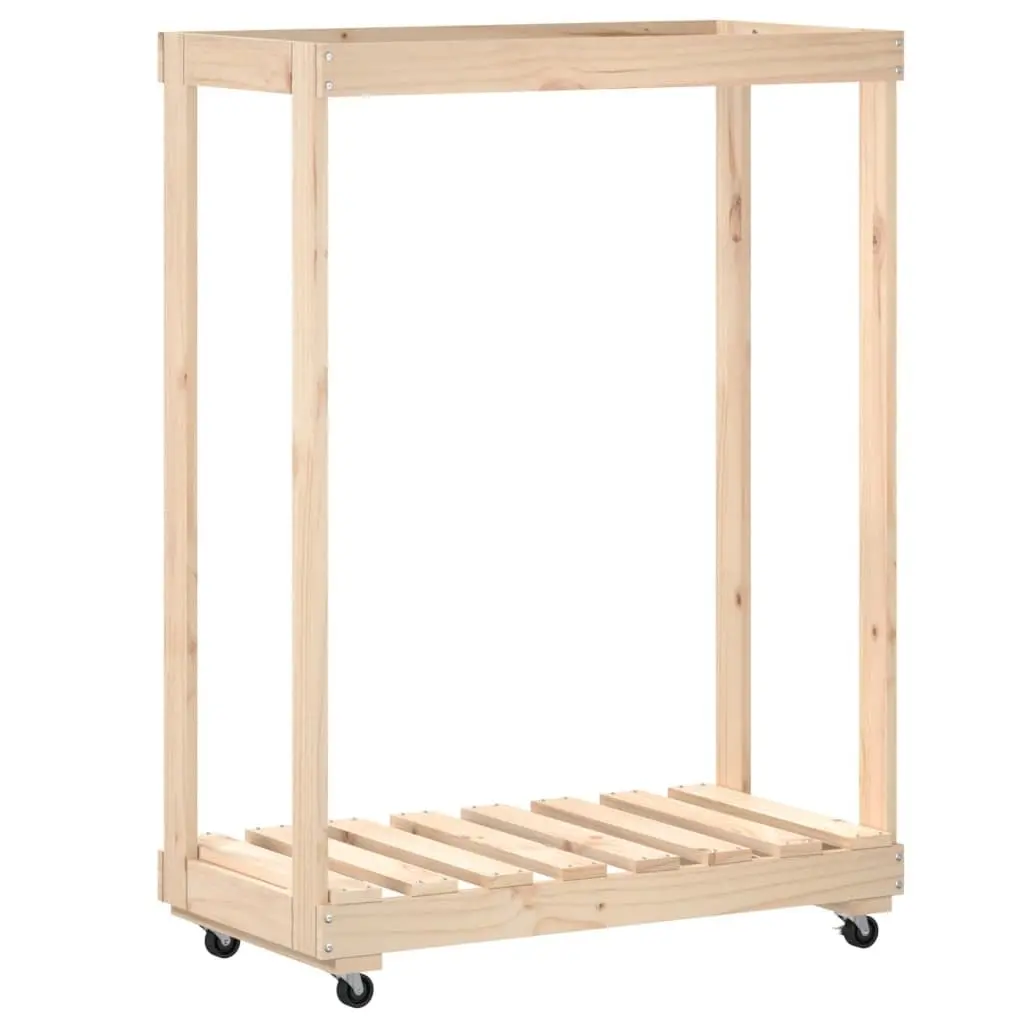 Wooden Log Holder with Wheels Brown Firewood Storage Rack Indoor Outdoor