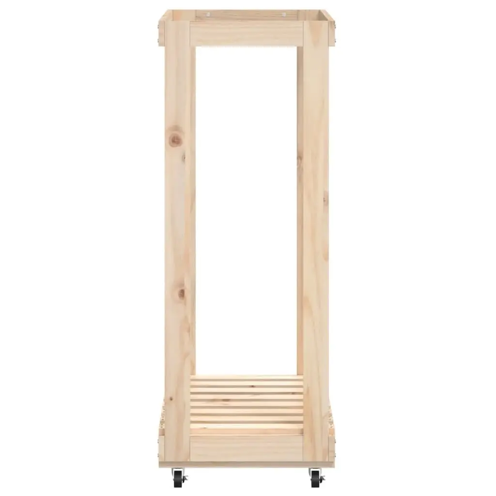 Wooden Log Holder with Wheels Brown Firewood Storage Rack Indoor Outdoor