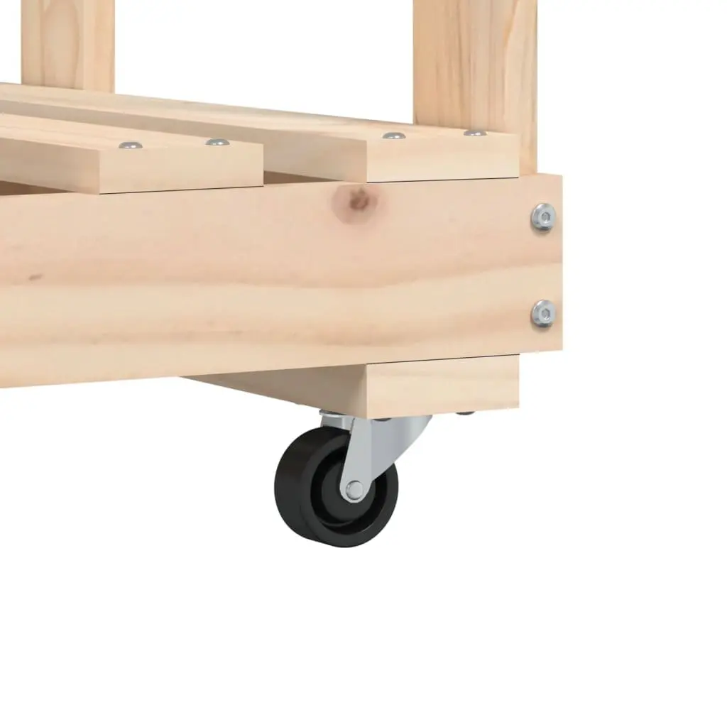 Wooden Log Holder with Wheels Brown Firewood Storage Rack Indoor Outdoor