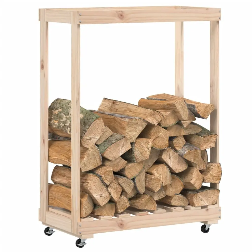 Wooden Log Holder with Wheels Brown Firewood Storage Rack Indoor Outdoor