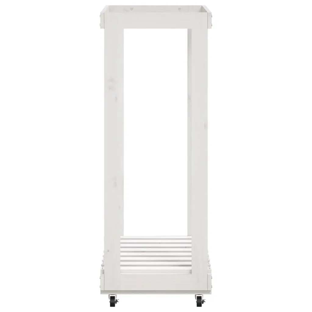 Wooden Log Holder with Wheels White Storage Rack Firewood Indoor Outdoor