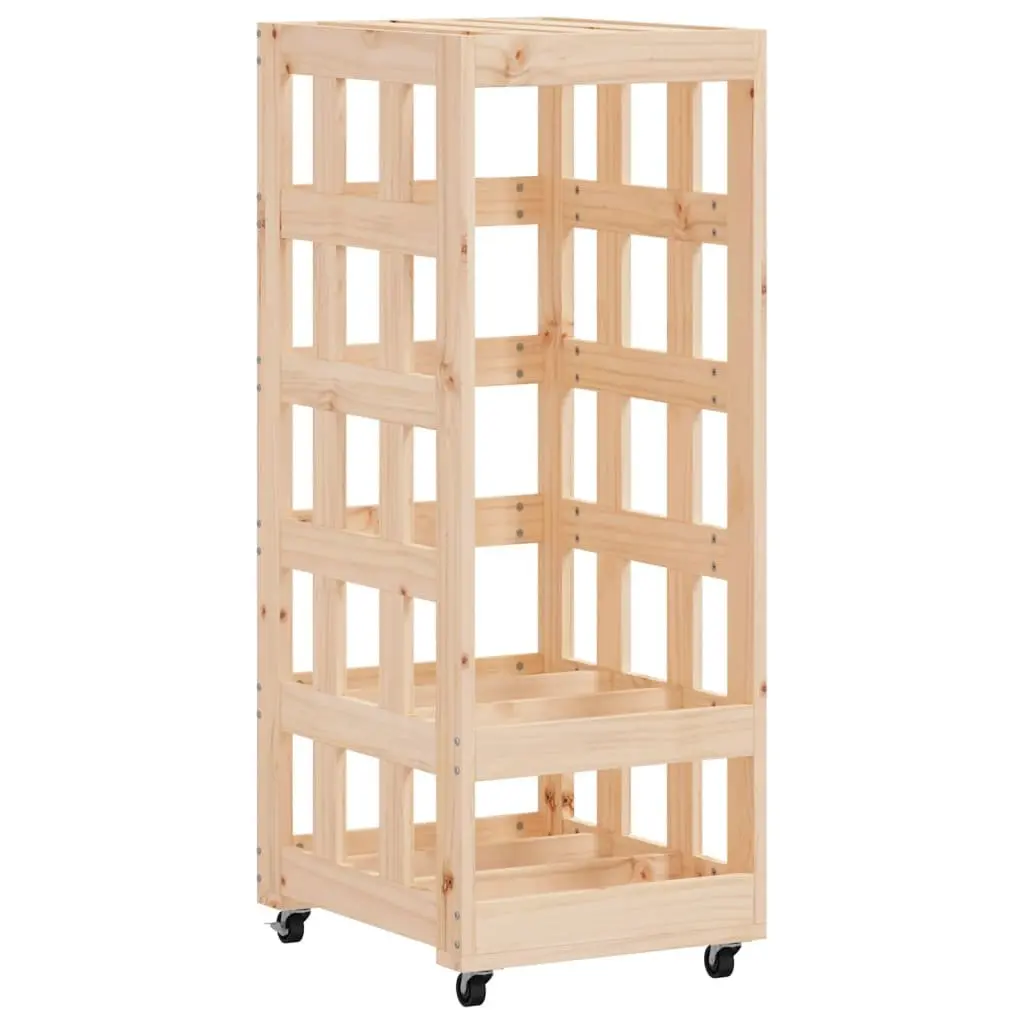 Wooden Log Holder Brown 40x49x110cm Solid Pine Firewood Storage Rack with Rolling Wheels