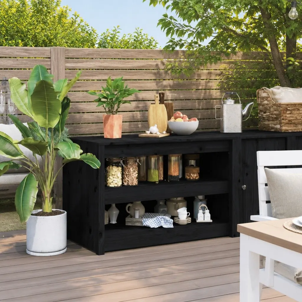 Outdoor Kitchen Cabinet Black Wooden Garden Storage Patio Furniture