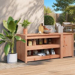 Outdoor Kitchen Cabinet - Sturdy Brown Wood Storage