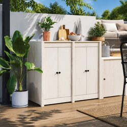 Outdoor Kitchen Cabinet Doors White Solid Pine Wood 50x9x82cm Pair Flush Mount