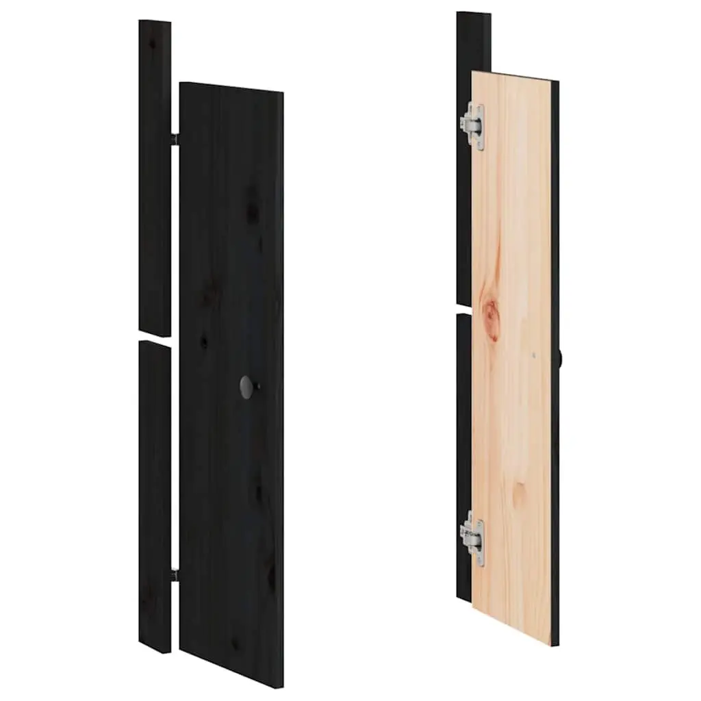 Outdoor Cabinet Door Black Solid Pine Wood Pre-Drilled Installation 50x9x82cm