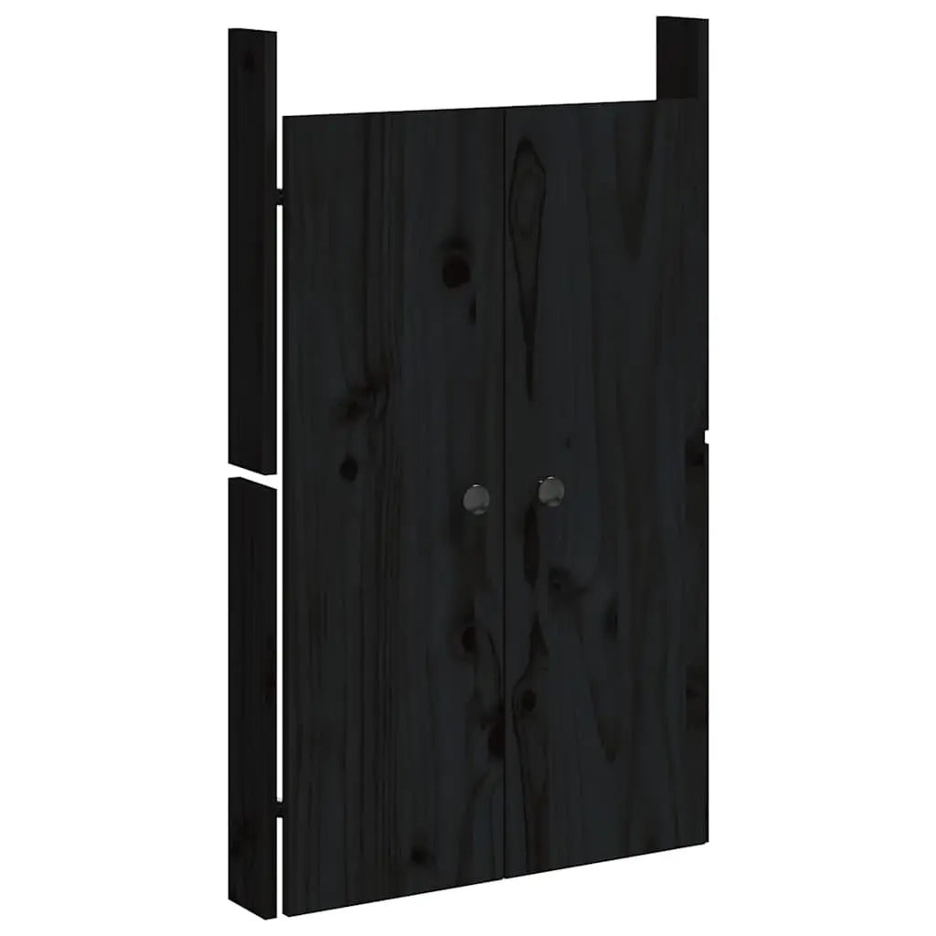 Outdoor Kitchen Cabinet Doors 2pc Black Solid Pine Wood Garden Storage Access