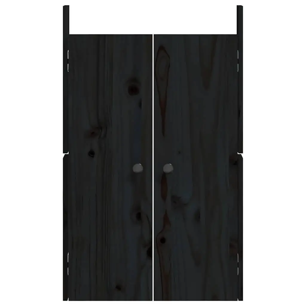 Outdoor Kitchen Cabinet Doors 2pc Black Solid Pine Wood Garden Storage Access