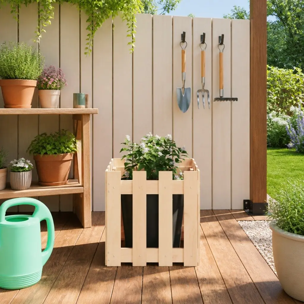 Garden Planter Box with Fence Design 40x40x40cm Solid Wood Pine Outdoor Flowers