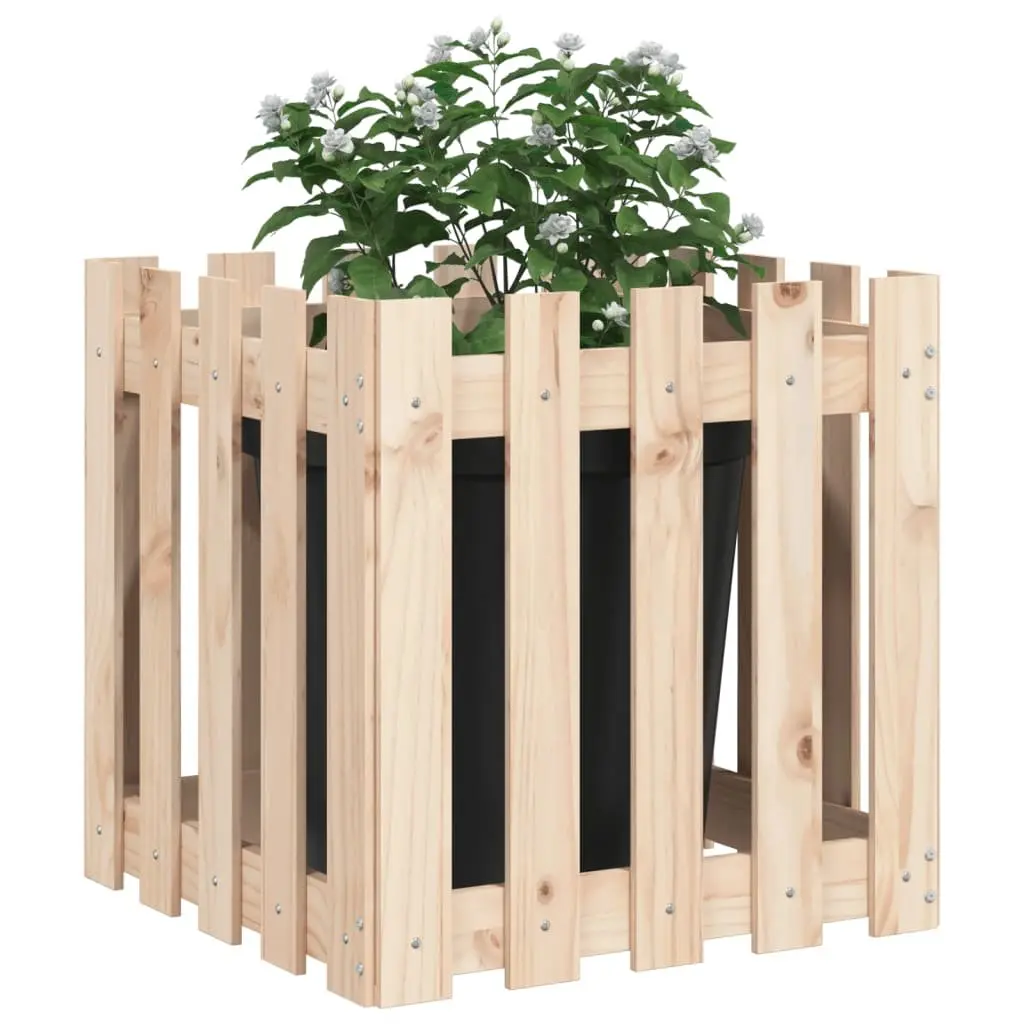 Garden Planter Box with Fence Design 50x50x50cm Solid Wood Pine Flowers Plants