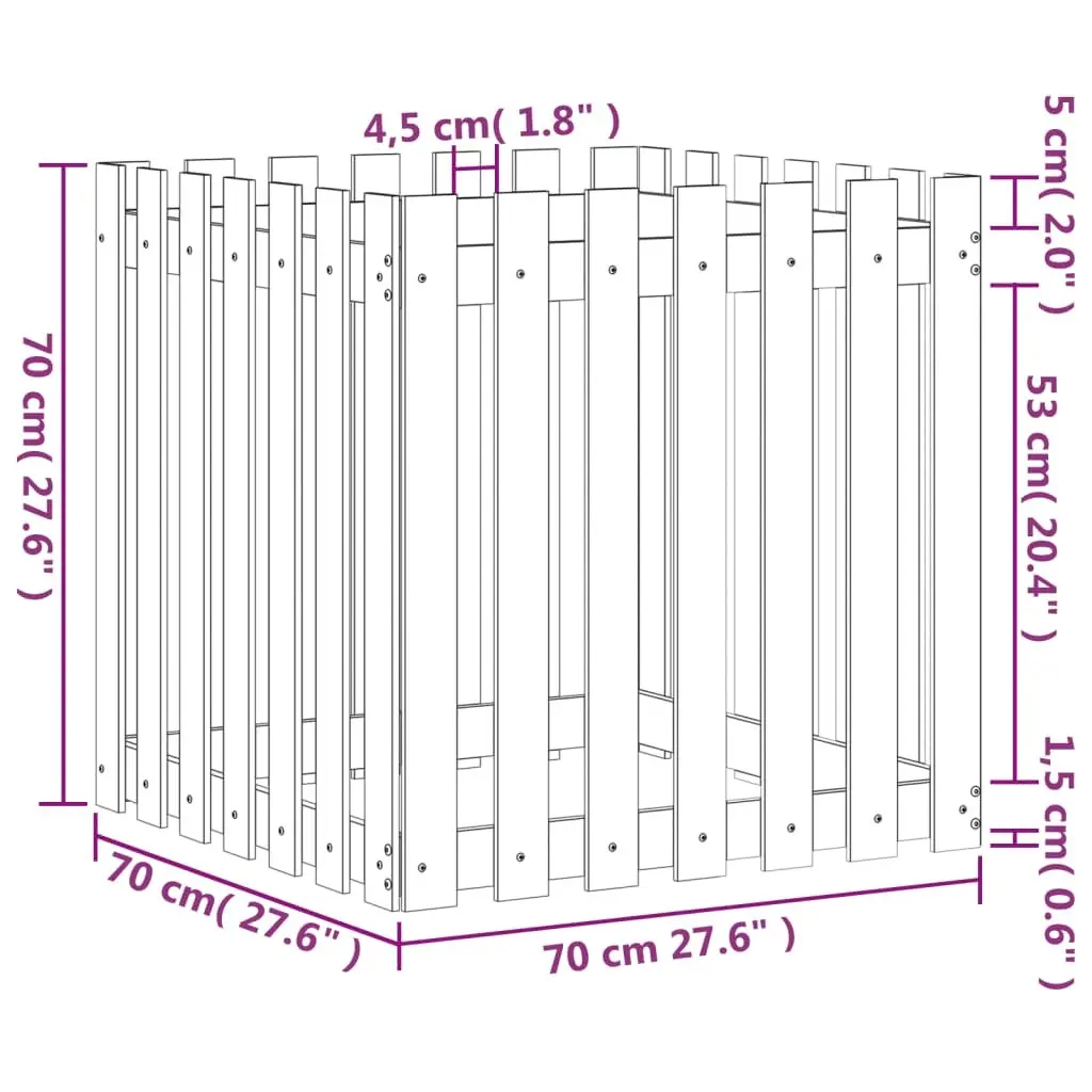 Garden Planter with Fence Design 70x70x70 cm Solid Wood Pine Brown