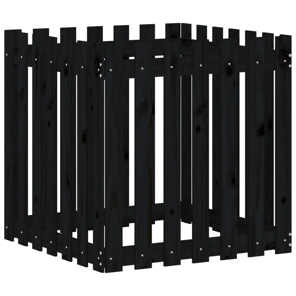 Garden Planter with Fence Design Black 70x70x70 cm Solid Wood Outdoor Pot
