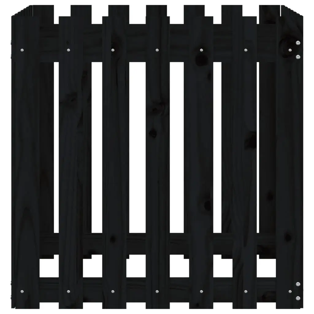 Garden Planter with Fence Design Black 70x70x70 cm Solid Wood Outdoor Pot