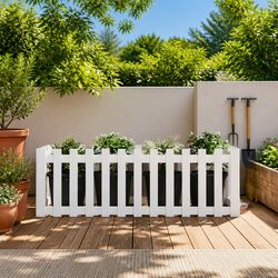 Garden Raised Bed Planter with Fence Design White 150x50x50cm Solid Pine Wood
