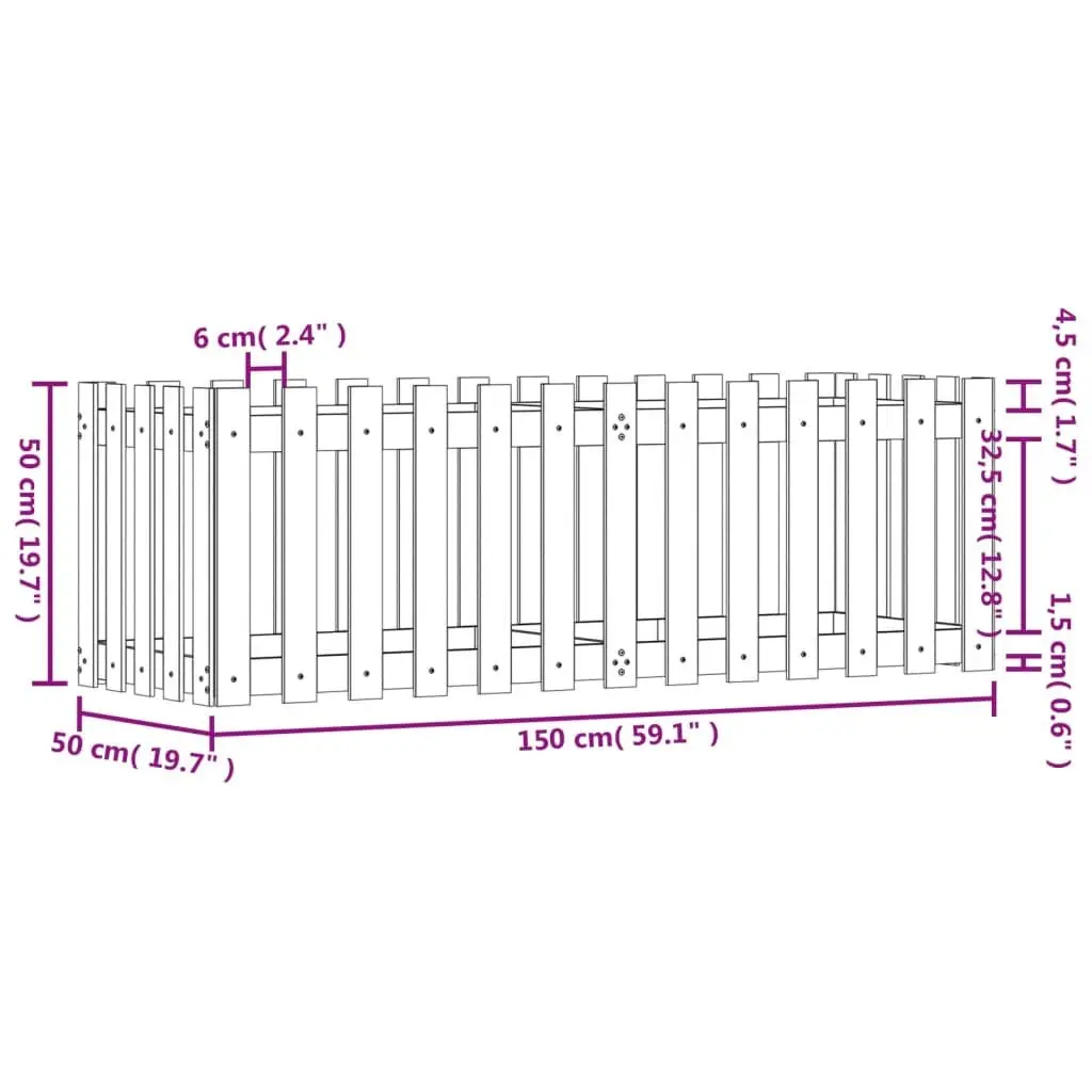 Garden Raised Bed with Fence Design 150x50x50 cm Outdoor Planter Box Solid Wood