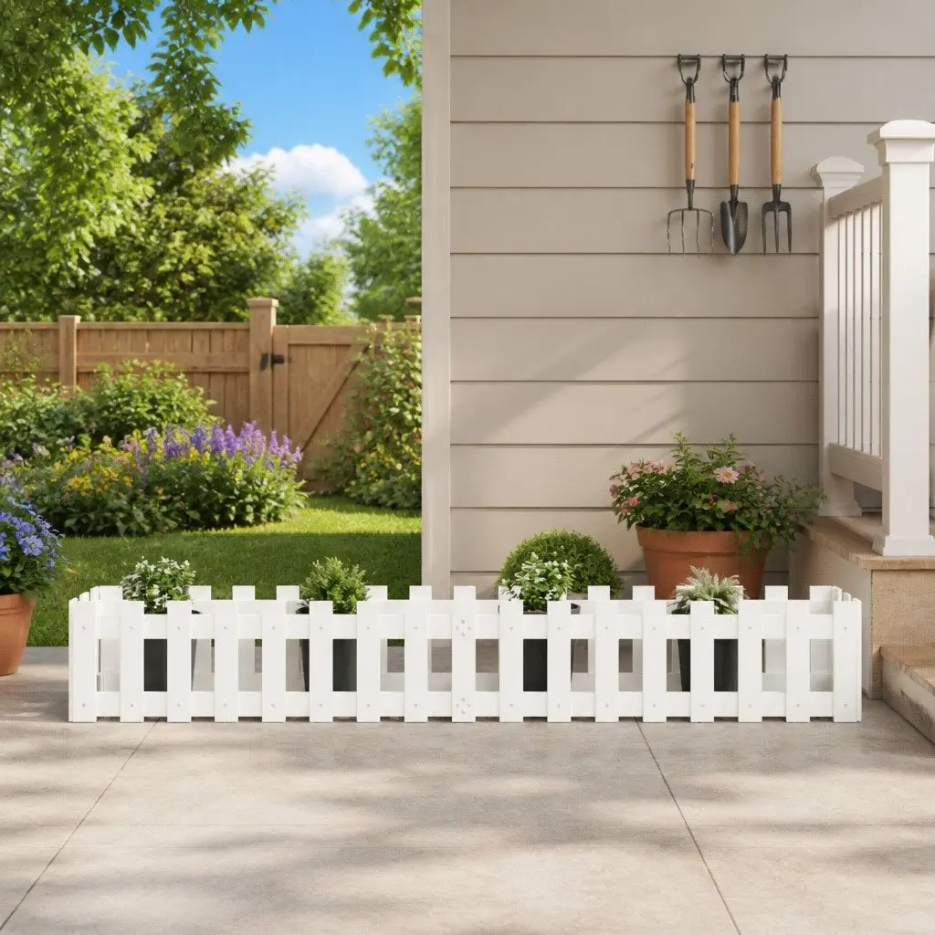 Garden Raised Bed Planter Fence Design White 200x30x30 cm Solid Pine Wood