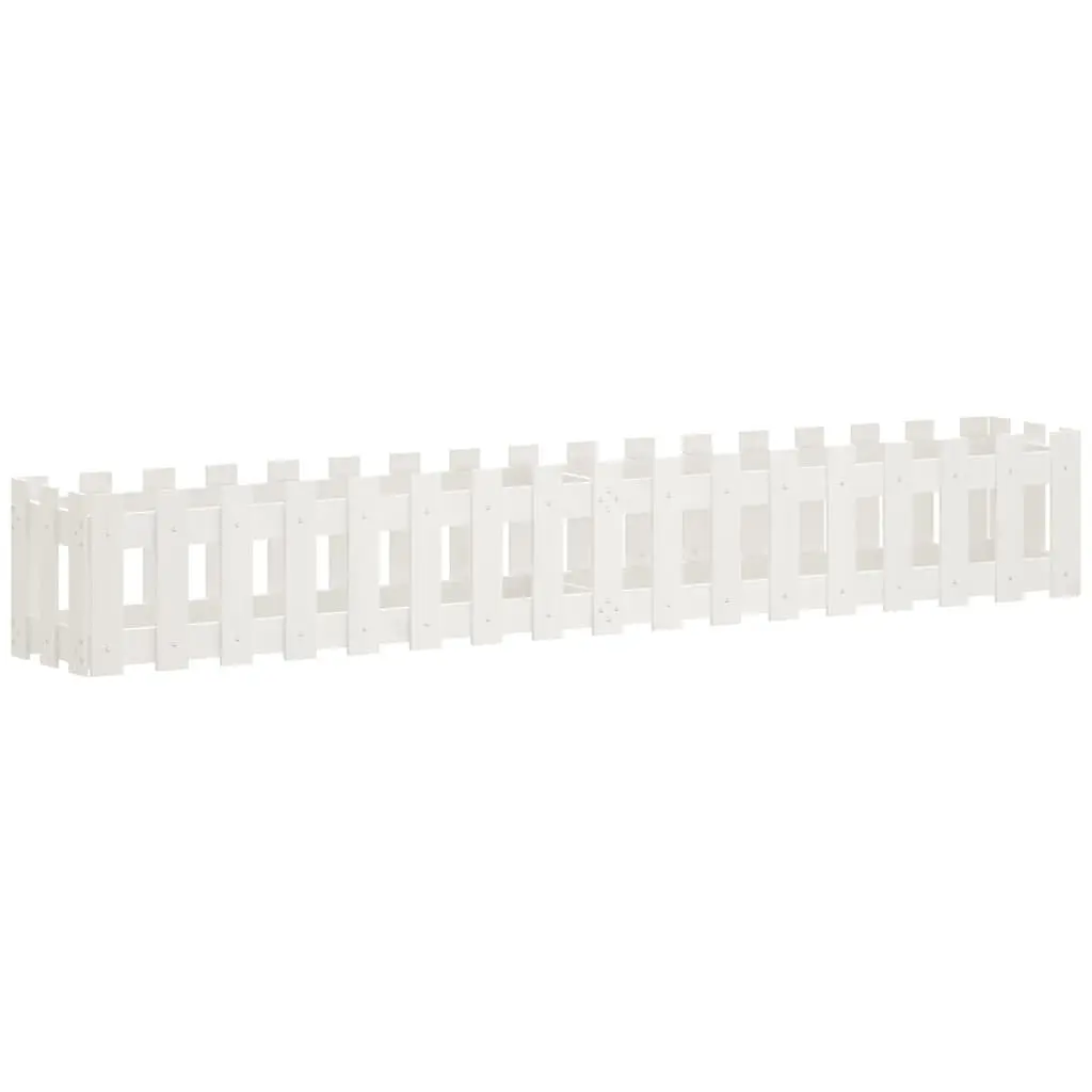 Garden Raised Bed Planter Fence Design White 200x30x30 cm Solid Pine Wood