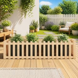 Garden Raised Bed with Fence Design 200x50x50cm Solid Pine Wood Planter Box