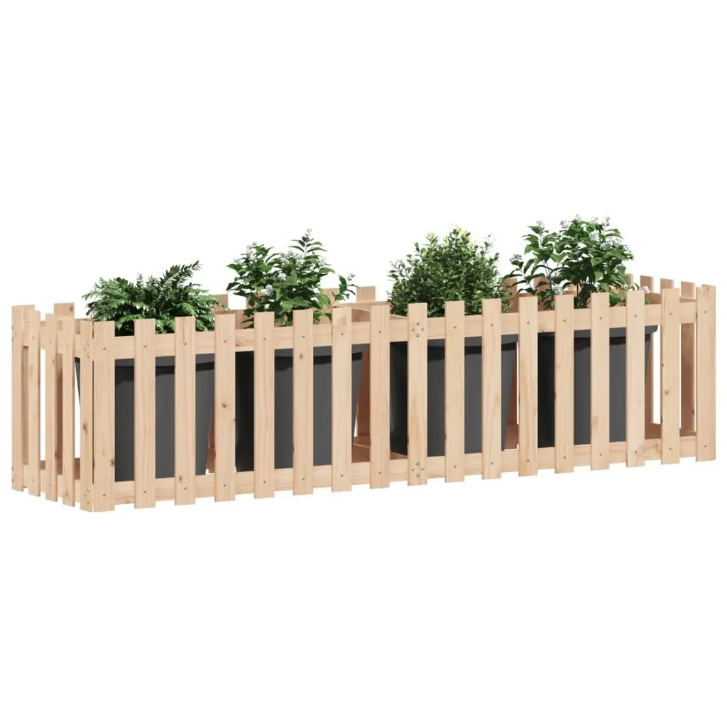 Garden Raised Bed with Fence Design 200x50x50cm Solid Pine Wood Planter Box