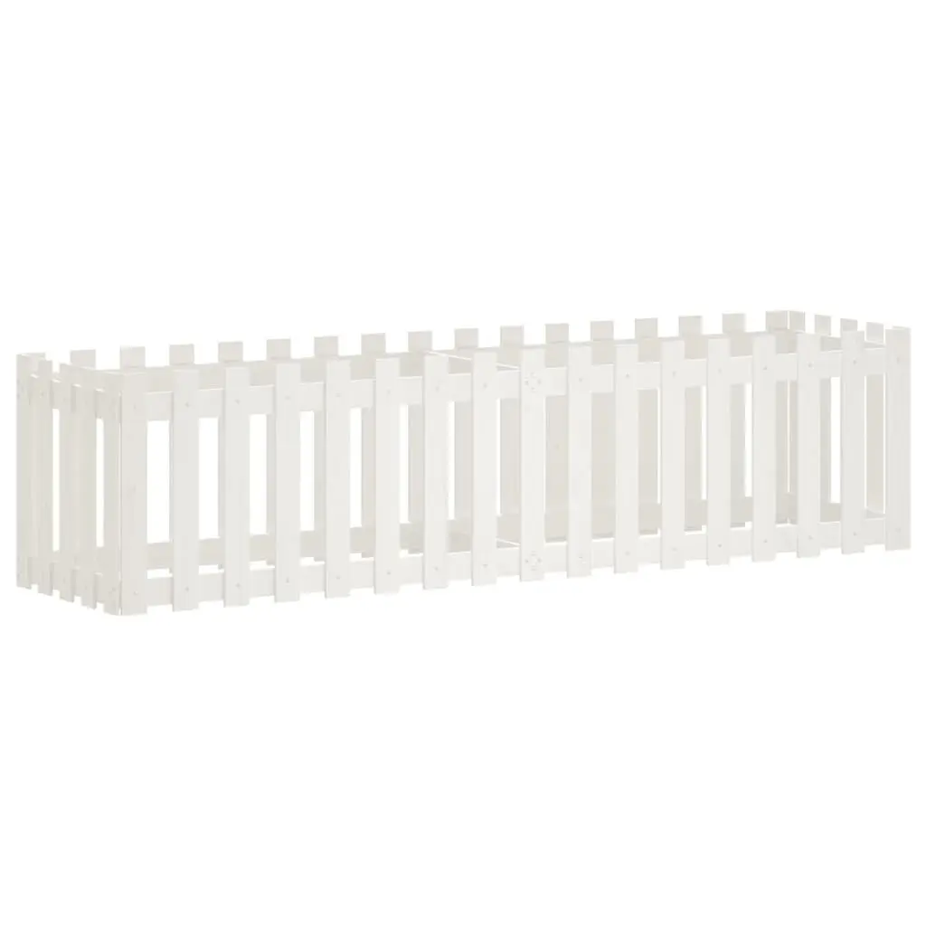 Solid Pine Wood Garden Planter Box White 200x50x50cm Fence Style Raised Bed