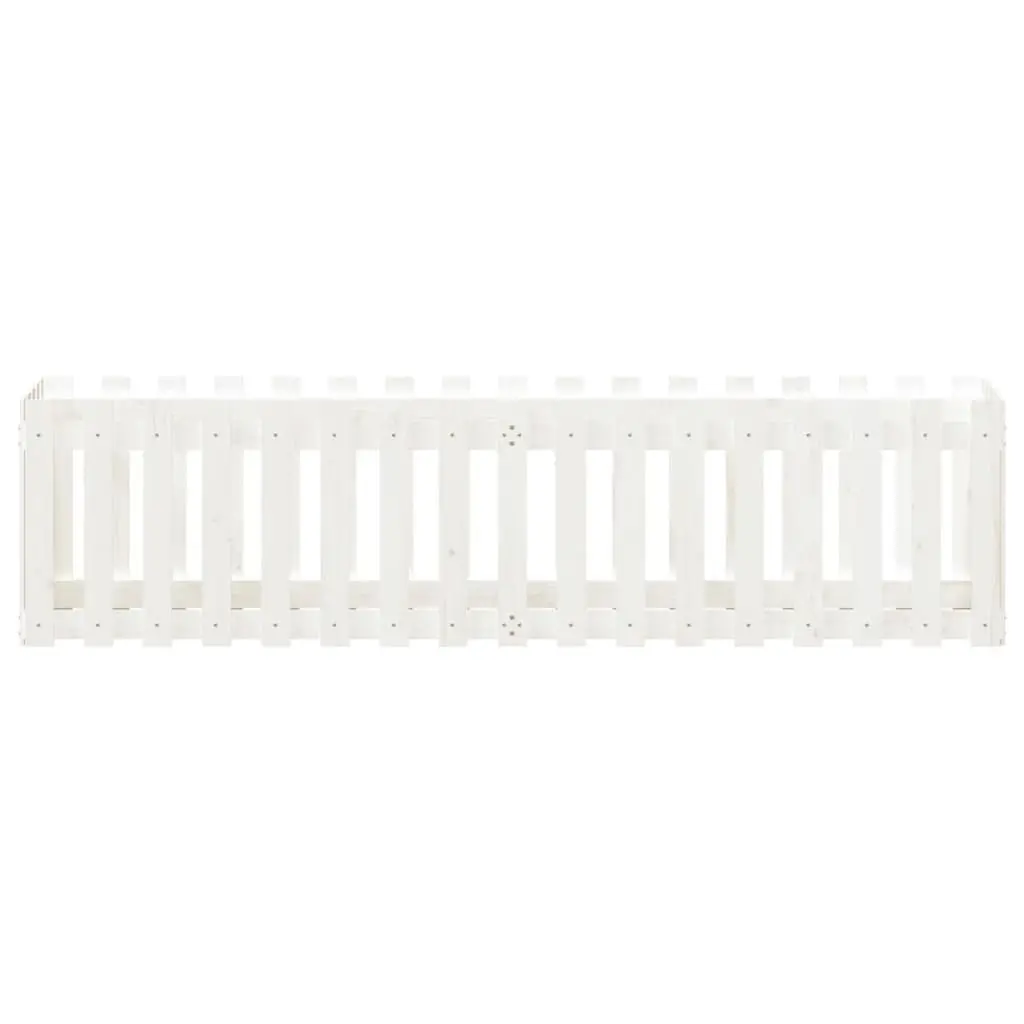 Solid Pine Wood Garden Planter Box White 200x50x50cm Fence Style Raised Bed