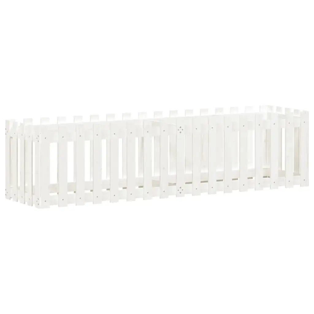 Solid Pine Wood Garden Planter Box White 200x50x50cm Fence Style Raised Bed