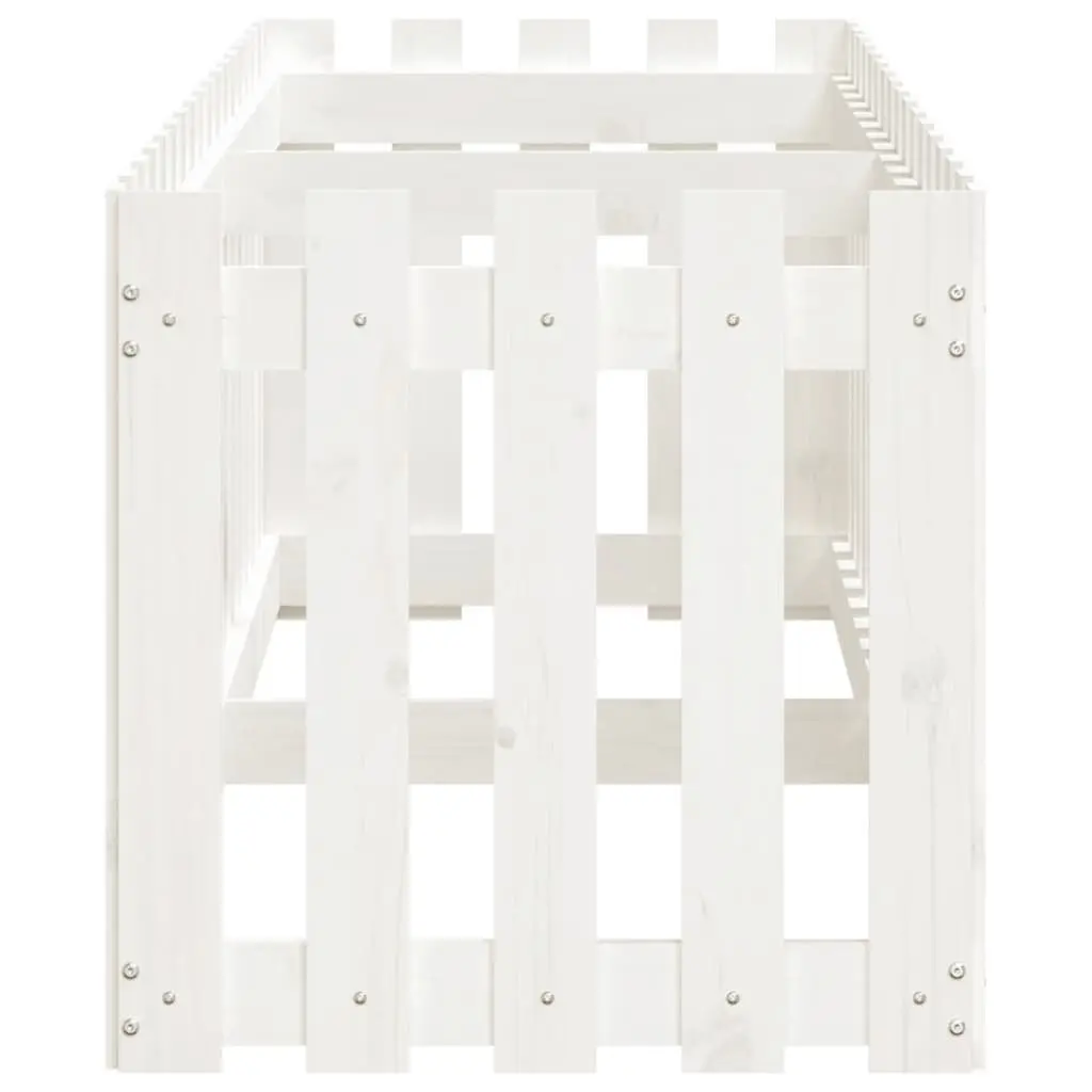Solid Pine Wood Garden Planter Box White 200x50x50cm Fence Style Raised Bed