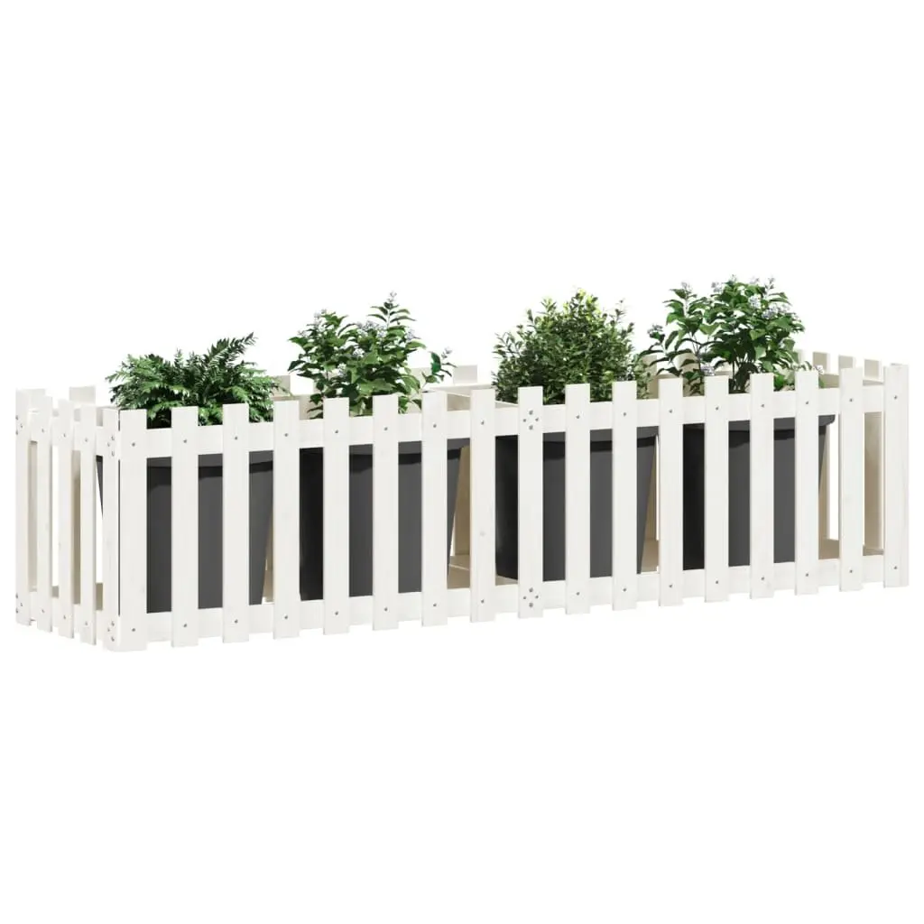Solid Pine Wood Garden Planter Box White 200x50x50cm Fence Style Raised Bed