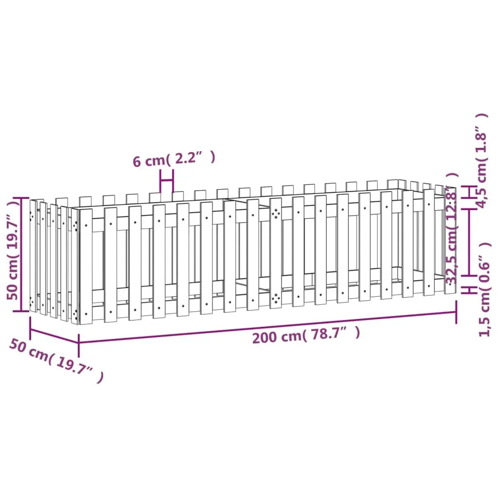 Solid Pine Wood Garden Planter Box White 200x50x50cm Fence Style Raised Bed