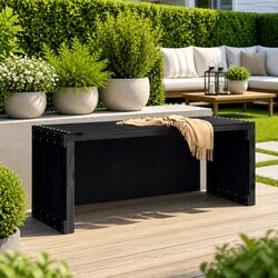 Compact Black Garden Bench in Solid Pine Wood