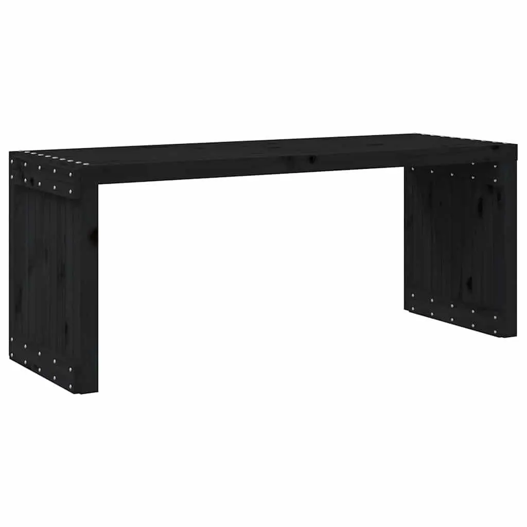 Garden Bench Black Extendable Solid Pine Wood Outdoor Seating