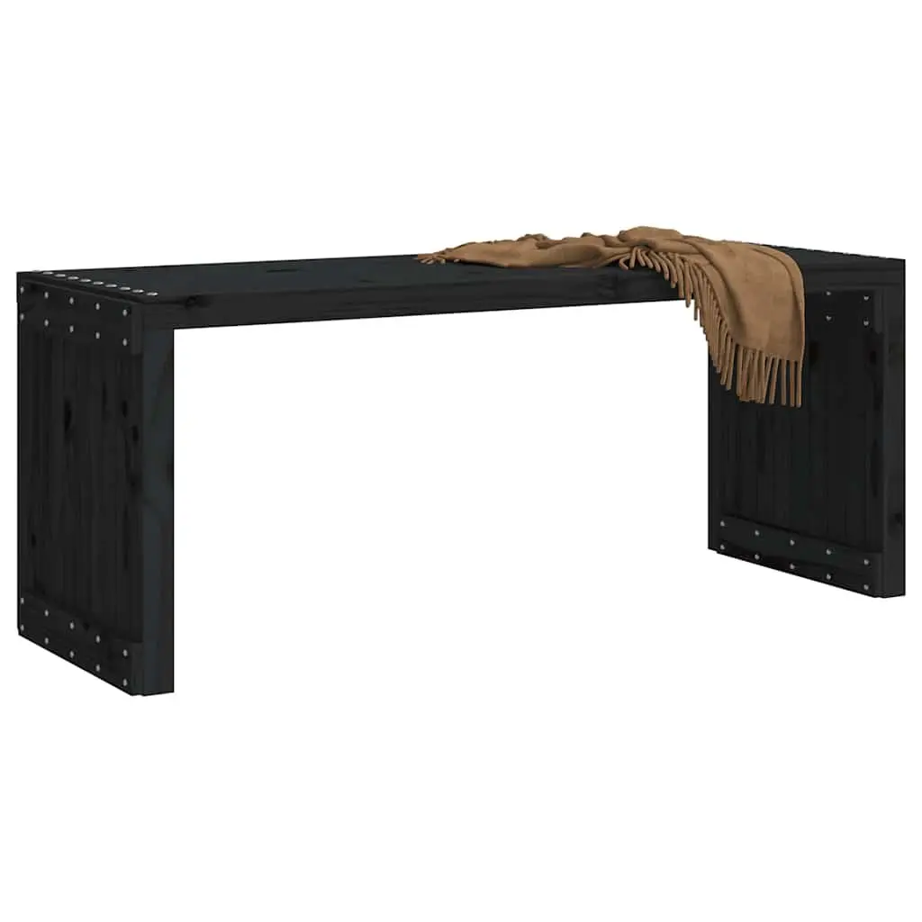 Garden Bench Black Extendable Solid Pine Wood Outdoor Seating