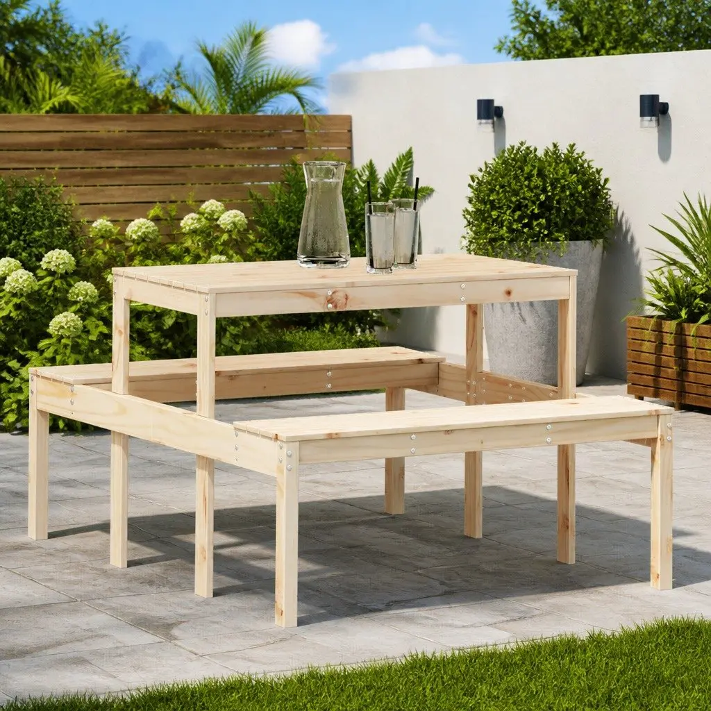 Solid Pine Wood Picnic Table Brown 110x134x75 cm Outdoor Garden Patio Dining