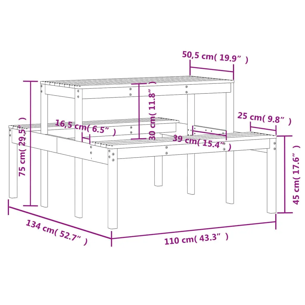 Solid Pine Wood Picnic Table Brown 110x134x75 cm Outdoor Garden Patio Dining