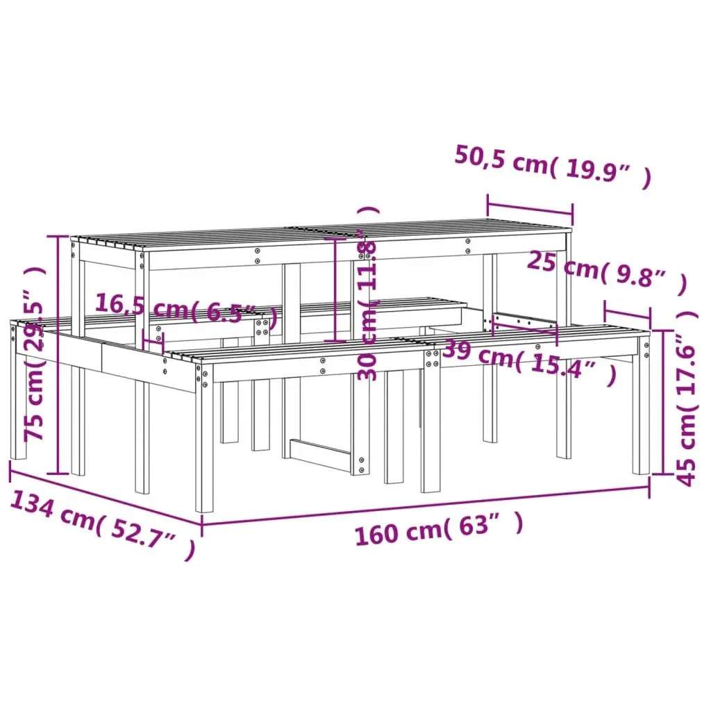 Picnic Table Brown 160x134x75 cm Solid Pine Wood Outdoor Dining Bench