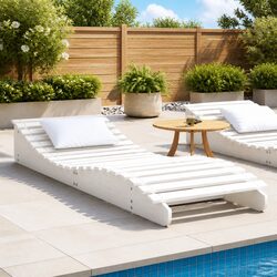 Sun Lounger White Outdoor Garden Patio Poolside Wooden Lounge Chair Relaxer