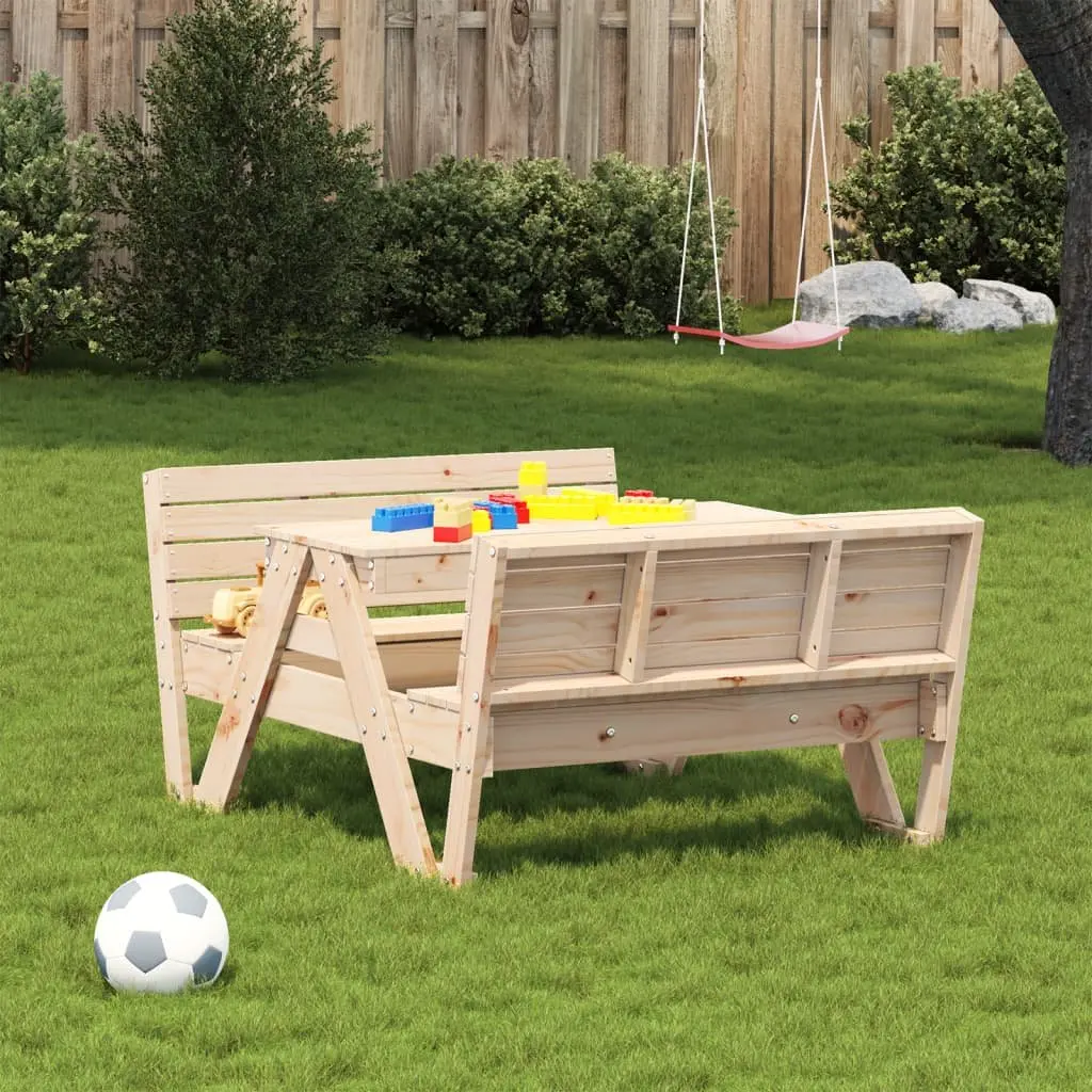 Wooden Picnic Table Brown Solid Pine Durable Construction Outdoor Garden Furniture