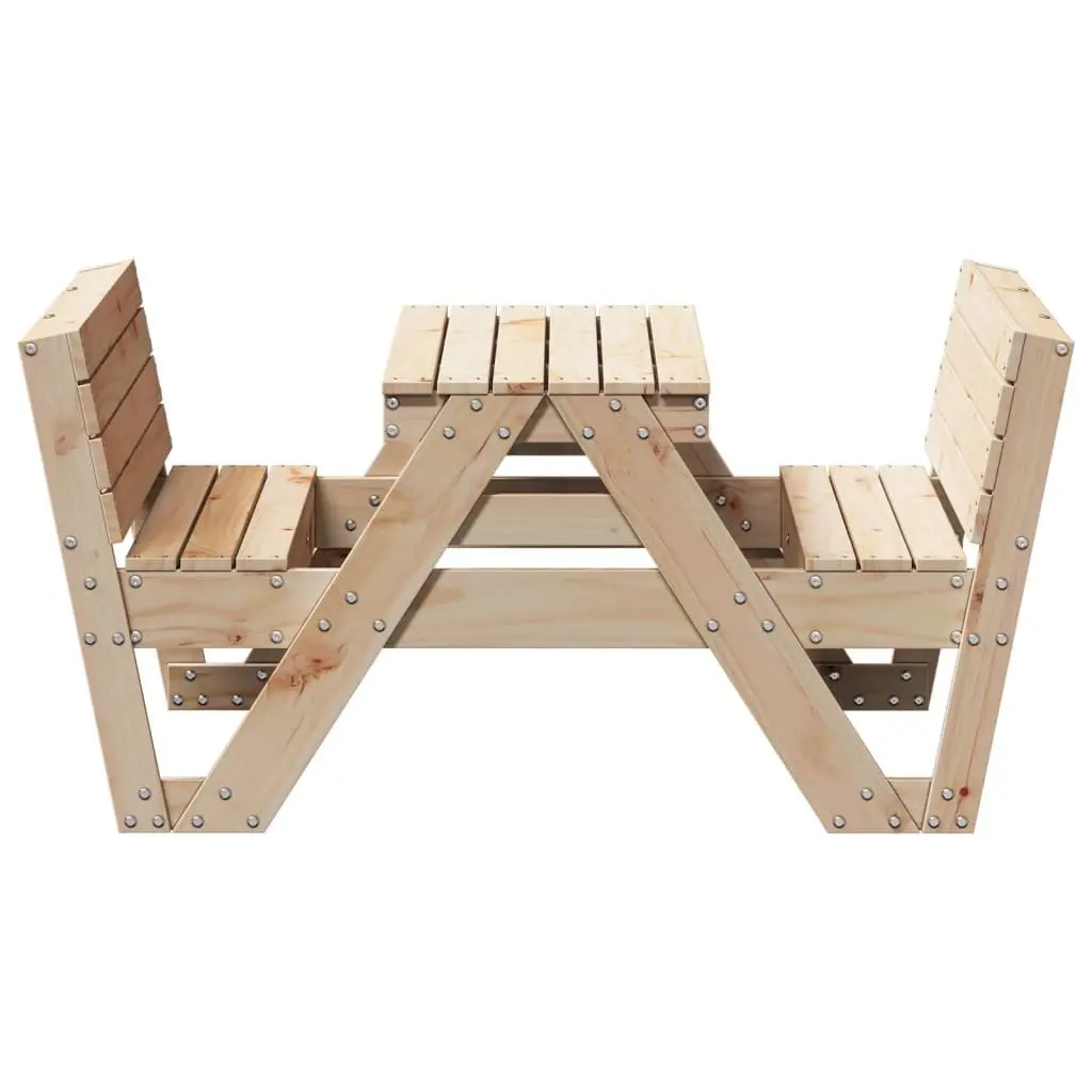 Wooden Picnic Table Brown Solid Pine Durable Construction Outdoor Garden Furniture