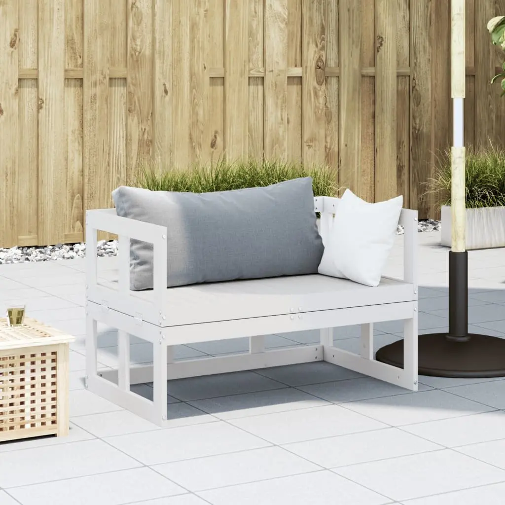 Garden Sofa Bench Extendable White Solid Wood Pine Outdoor Patio Seating