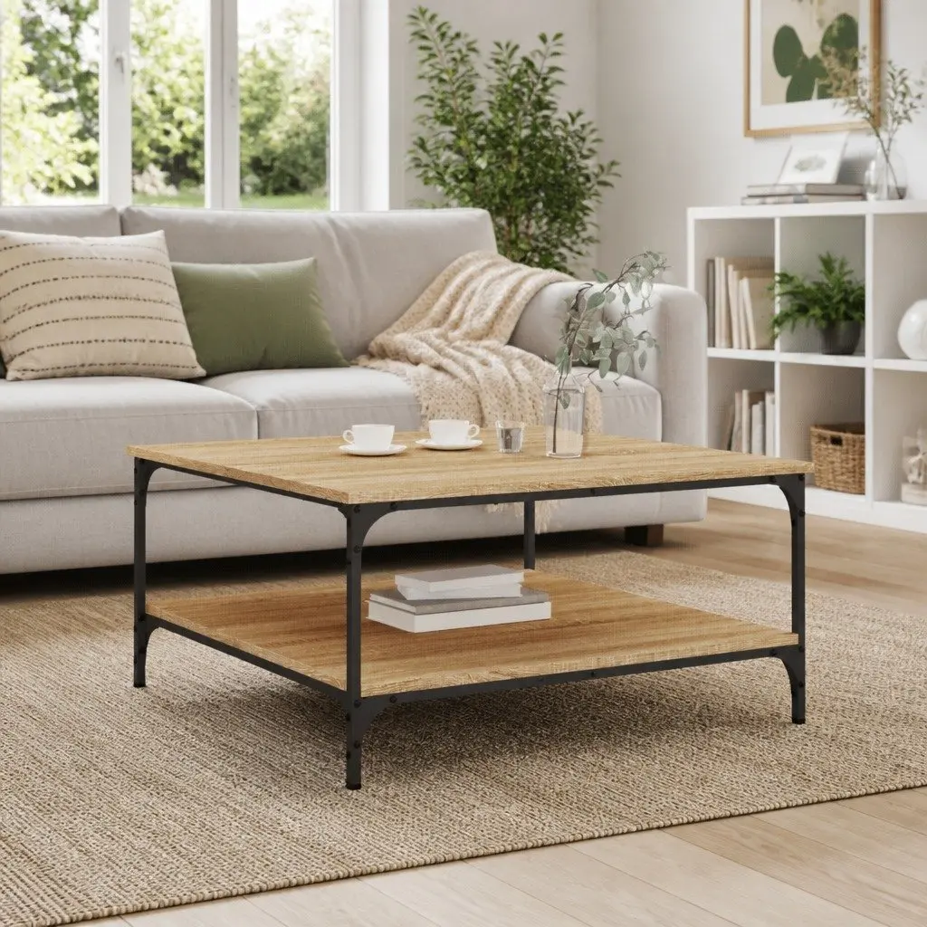 Coffee Table Brown 80 x 80 x 40 cm Engineered Wood with Storage Shelves