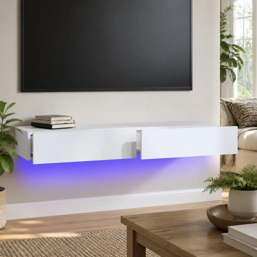 TV Cabinet with RGB LED Lights White Modern Storage Unit 120x35x15.5cm