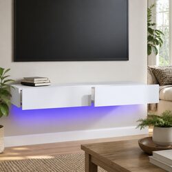 Compact TV Cabinet with LED Lights: 120x35x15.5cm