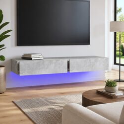 Grey TV Cabinet with Storage Drawers and LED Lighting