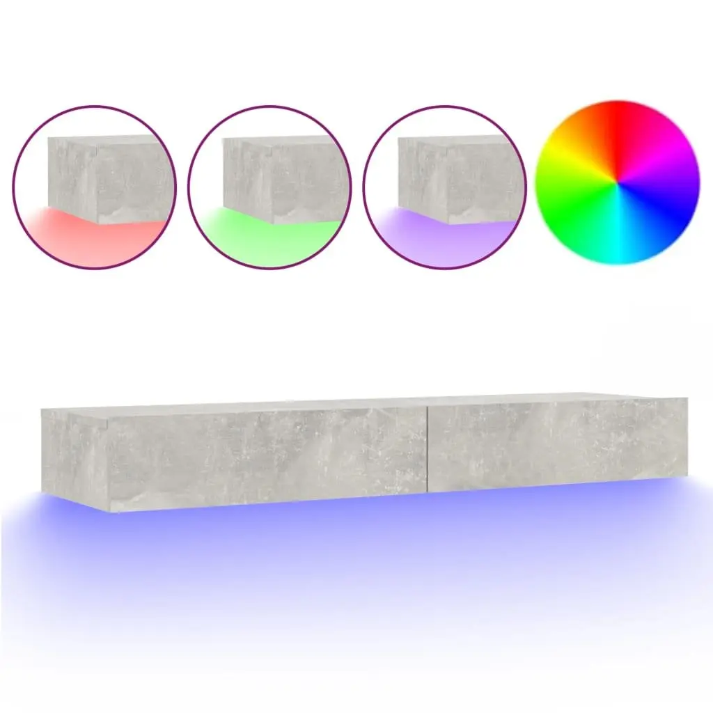 TV Cabinet Grey 120x35x15.5cm RGB LED Lights Storage Drawers