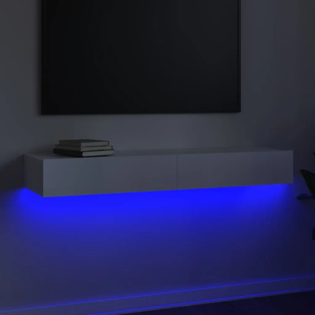 TV Cabinet White 120x35x15.5 cm LED Lights Storage Unit