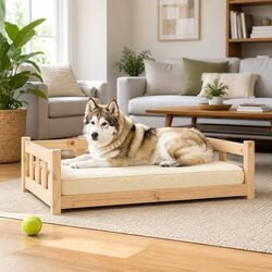 Dog Bed 105.5x75.5x28 cm with Rustic Wooden Frame