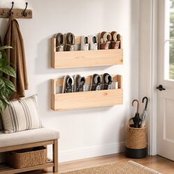 Wall-Mounted Shoe Rack Solid Pine Wood Brown Storage Shelves Organiser 59x9x23cm