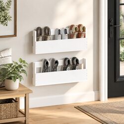 Wall-mounted Shoe Rack 2 pcs White 59x9x23 cm Storage Organiser Solid Pine Wood
